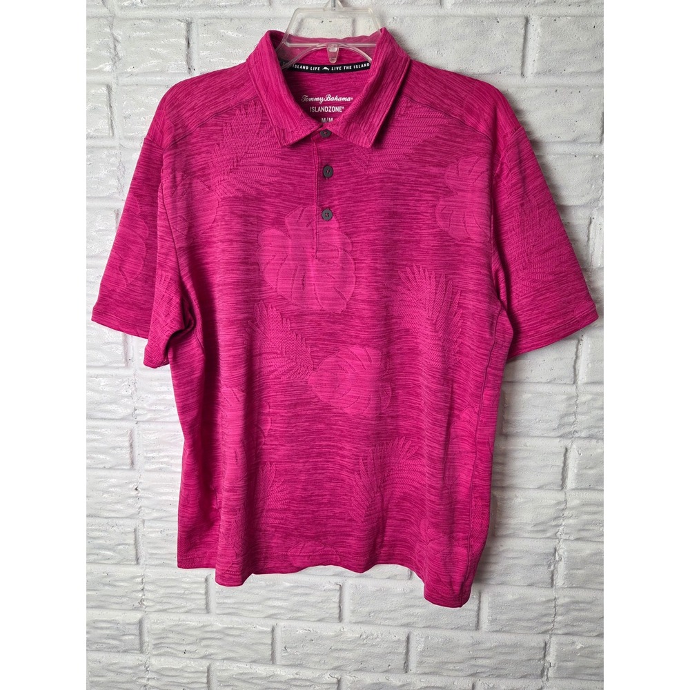 TOMMY BAHAMA Men's size Medium polo shirt Island Zone Polyester Fuchsia color